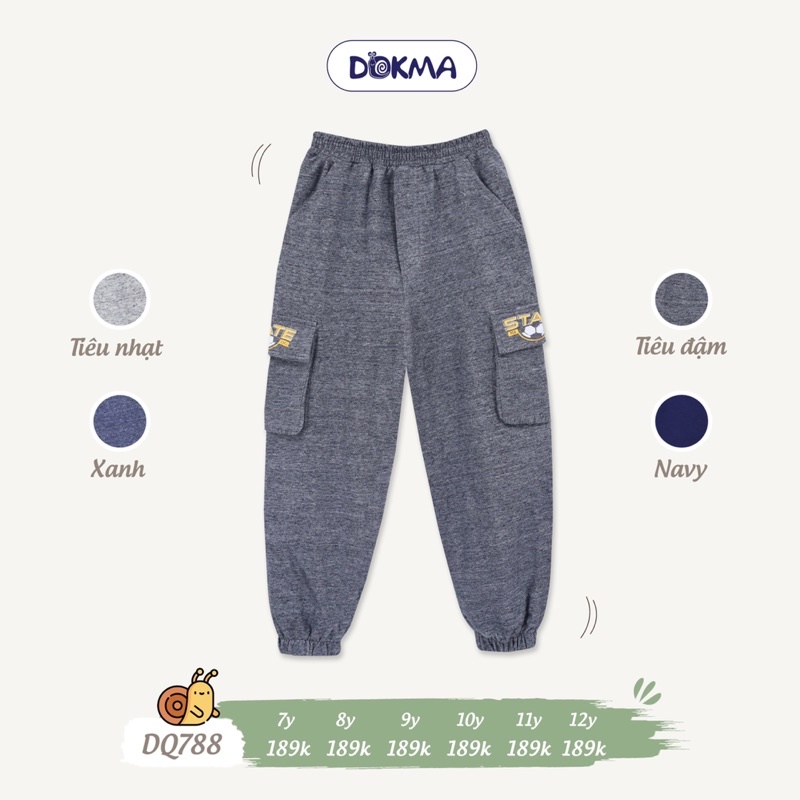 Quần nỉ da cá Dokma túi hộp cho bé trai thu đông chất dày dặn size 7-12Y DQ788