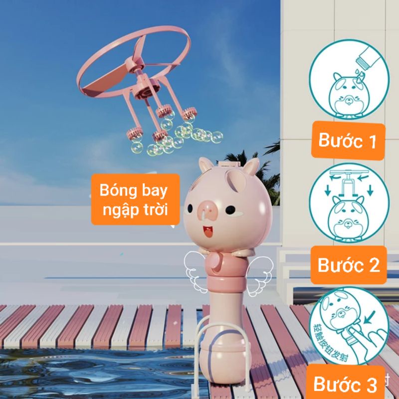 Máy bắn bong bóng xà phòng chong chóng bay được trên cao hình thú cho bé