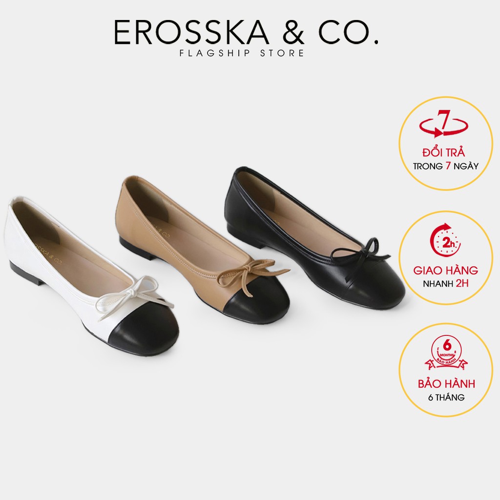 Giày bệt đế bằng thời trang Erosska kiểu dáng Hàn Quốc đế cao su da mềm màu đen _ ef011