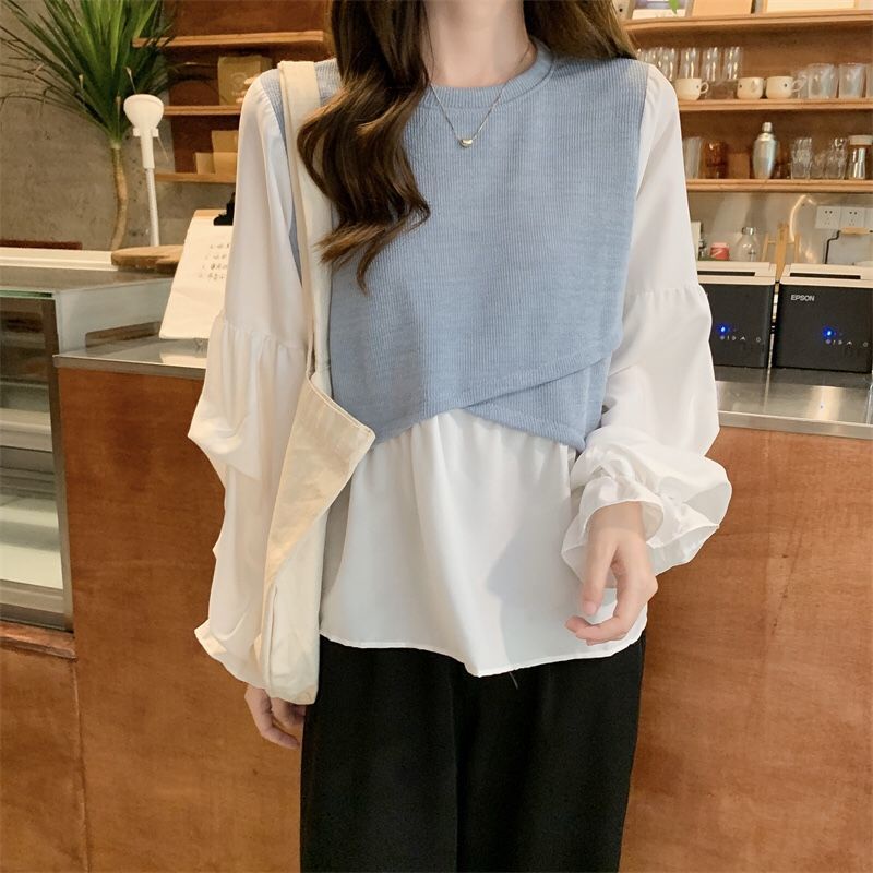 Áo Sơ Mi Mỏng Tay Dài Giả Hai Lớp Sáng Bóng Phong Cách Hàn Quốc Thời Trang 2022 Cho Nữ