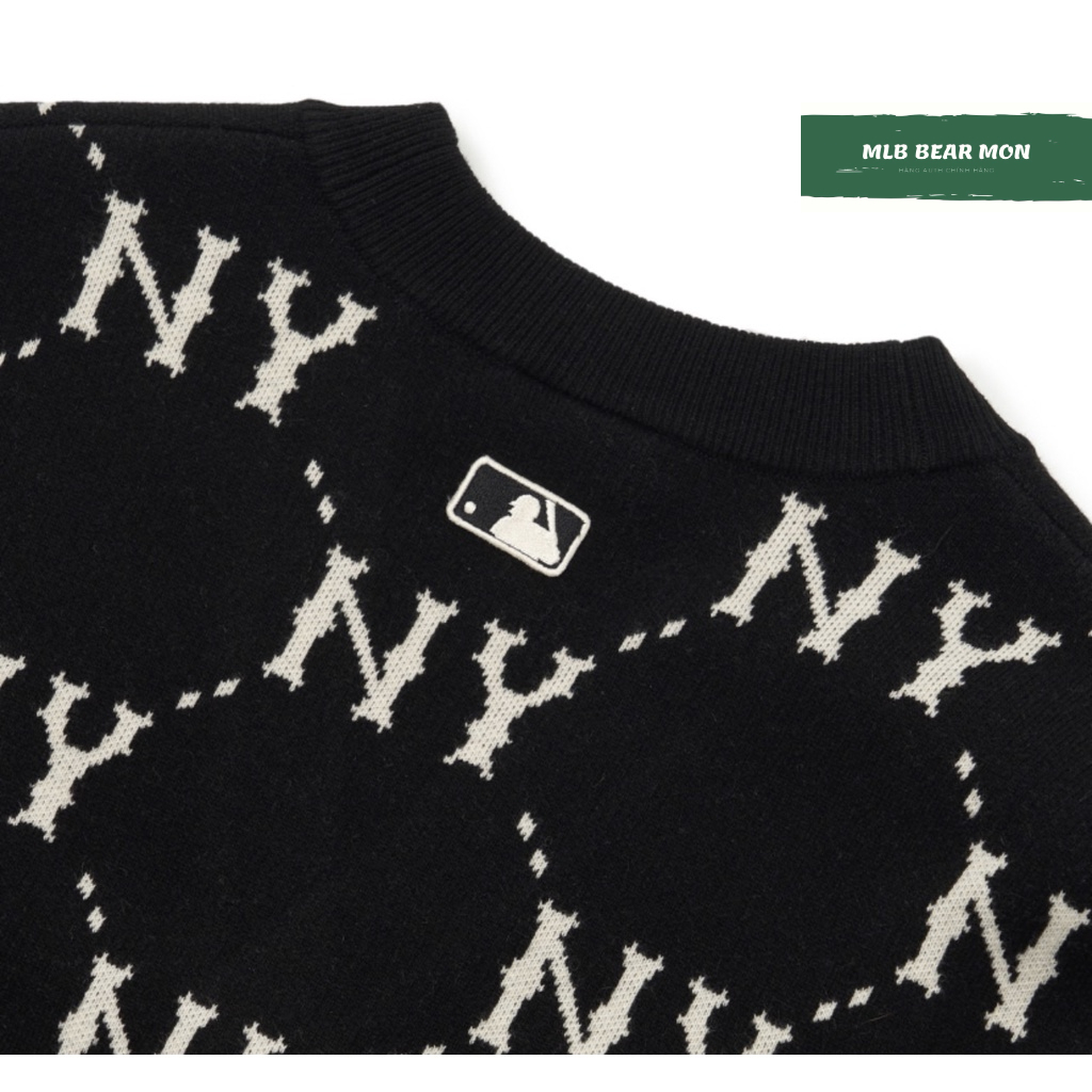 Áo Khoác Cardigan MLB Diamond Monogram Front Panel Pattern Cardigan New York Yankees  3Akcm0224-50Bks màu đen logo ny