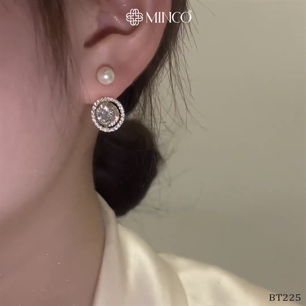Bông Tai Nữ Minco Accessories Vòng Tròn Nạm Đá Hạt Ngọc Trai Nhân Tạo phụ kiện thời trang nữ đẹp BT225