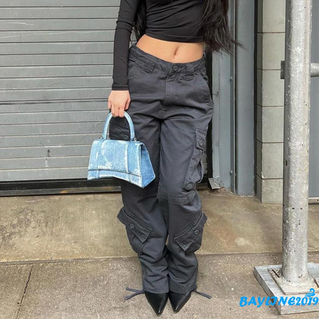 Quần Jean Dài Lưng Cao Phong Cách Đường Phố Cá Tính Cho Nữ