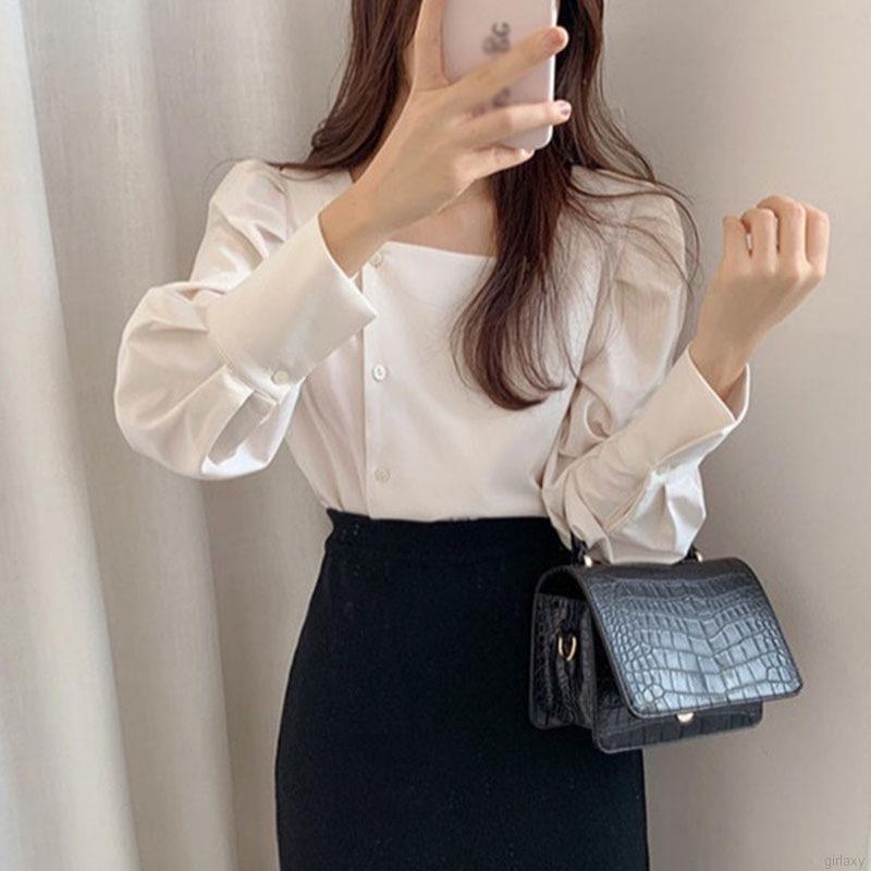 Áo kiểu tay dài cổ vuông phong cách Hàn Quốc hợp thời trang cho nữ