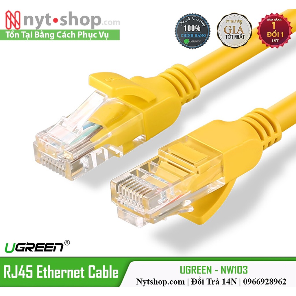 Dây Mạng Đúc Sẵn Cat5e UTP 100Mbps Chân Tiếp Xúc Mạ Vàng 24k chính hãng UGREEN NW103