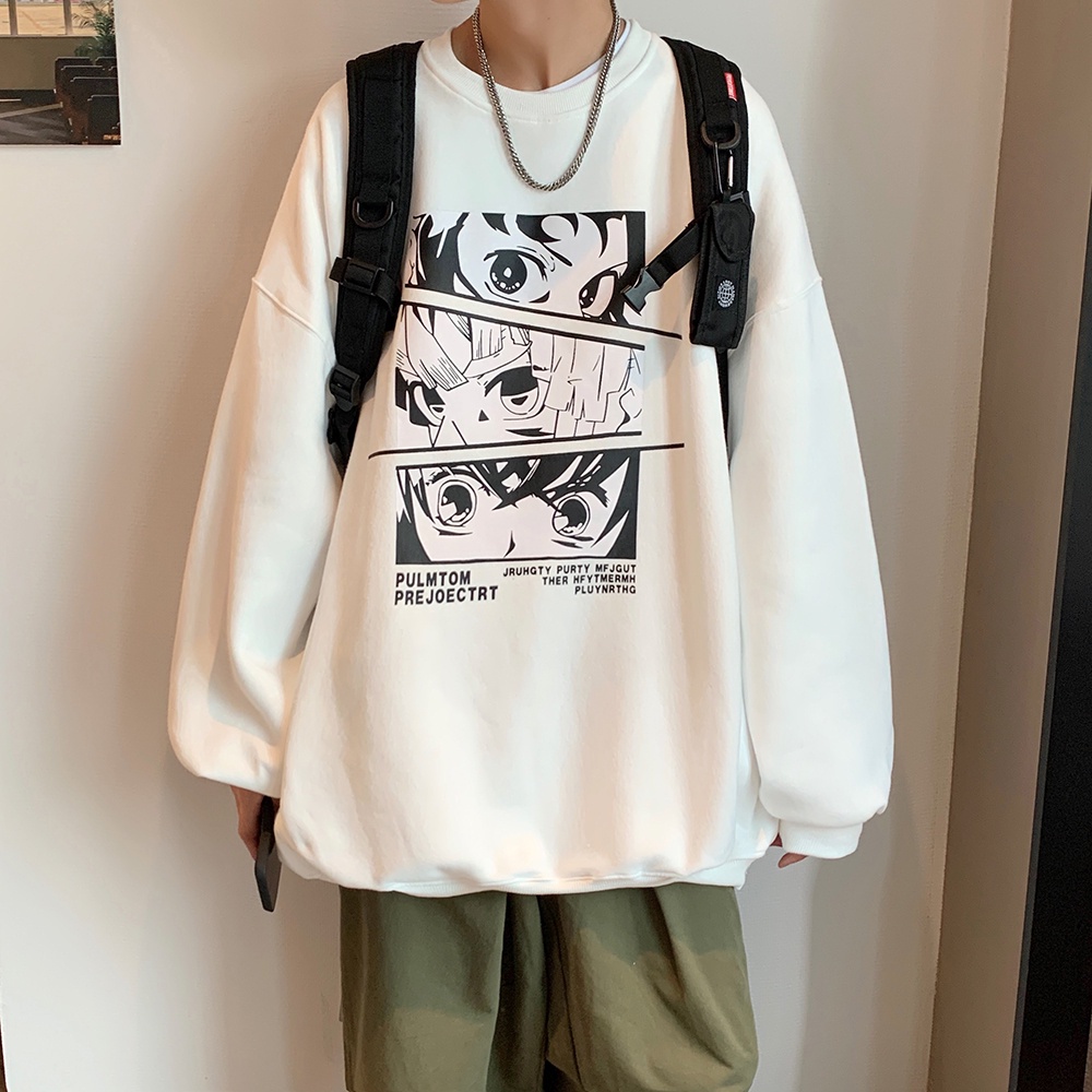 Áo thun tay dài cổ tròn chất liệu cotton dày dặn in họa tiết hoạt hình anime thời trang cho nam