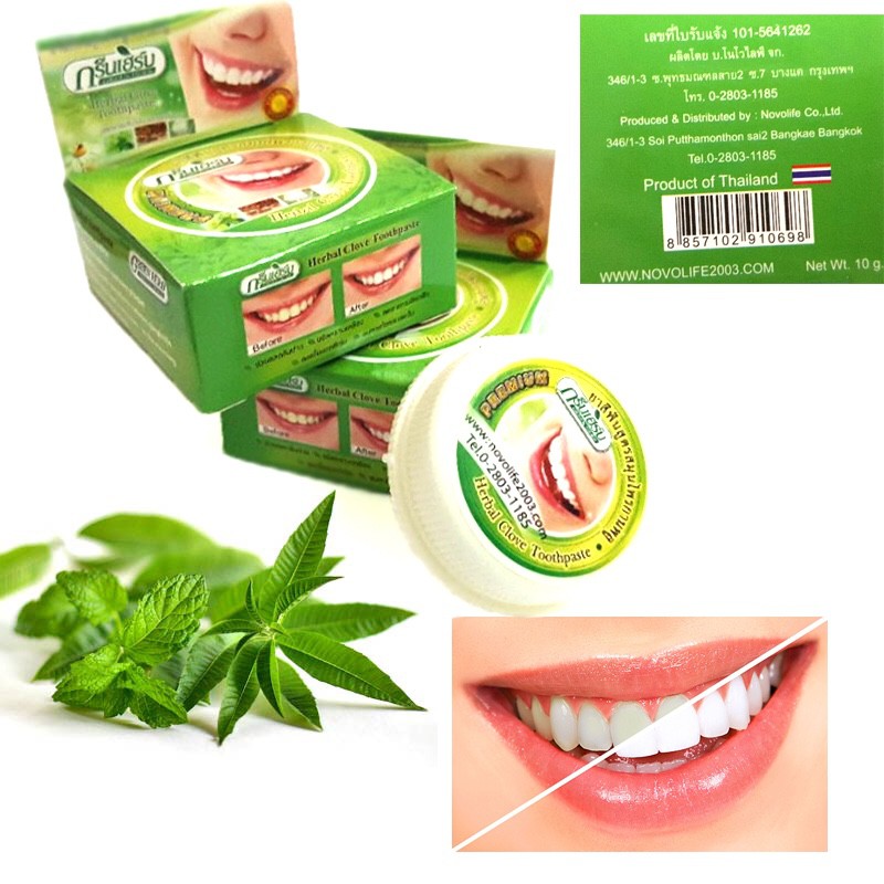 Kem tẩy trắng răng Green Herb Thái Lan 25g tặng hủ nhỏ 10g