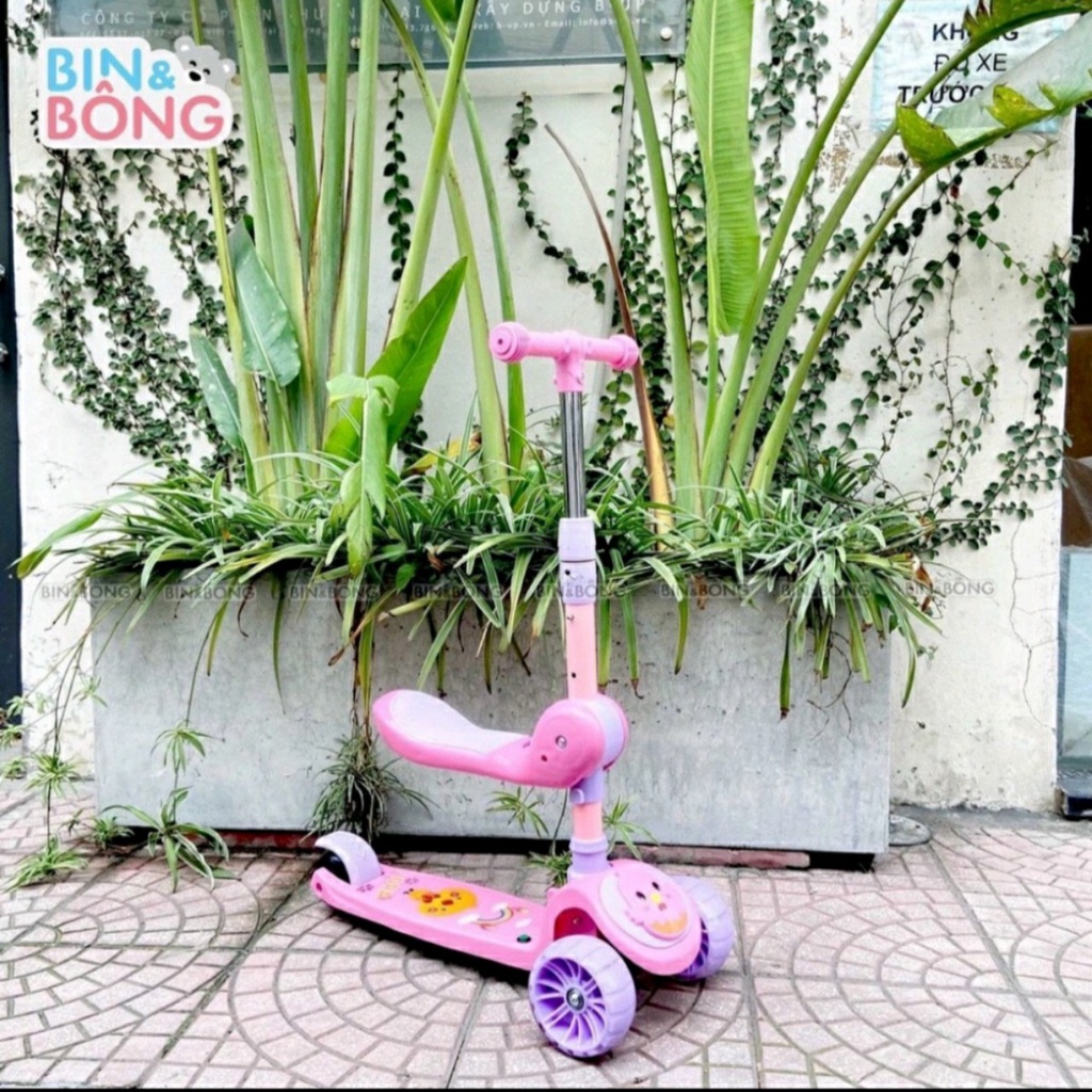 Xe chòi chân cho bé, Xe trượt Scooter có ghế ngồi, có nhạc và đèn bánh xe phát sáng đủ màu