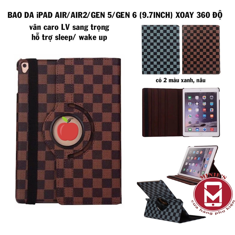 Bao Da iPad Air/ Air2 /Gen 5 /Gen 6 (9.7 inch) Xoay 360 Sọc Caro LV Hỗ Trợ Sleep Wake