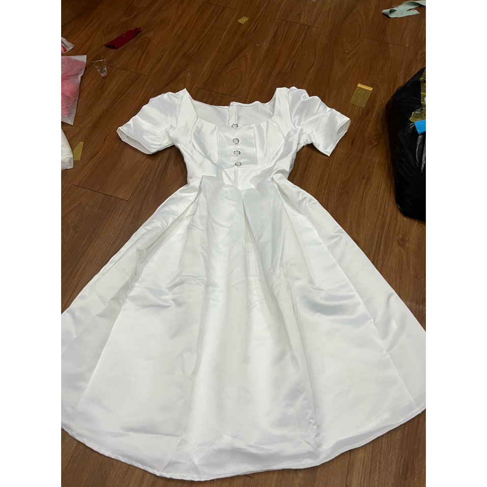 ĐẦM ĐI TIỆC TAY PHỒNG ÔM EO DÁNG XÒE QUA GỐI THANH LỊCH, CHẤT VẢI TAPPTA LOẠI 1 DÀY ĐẸP