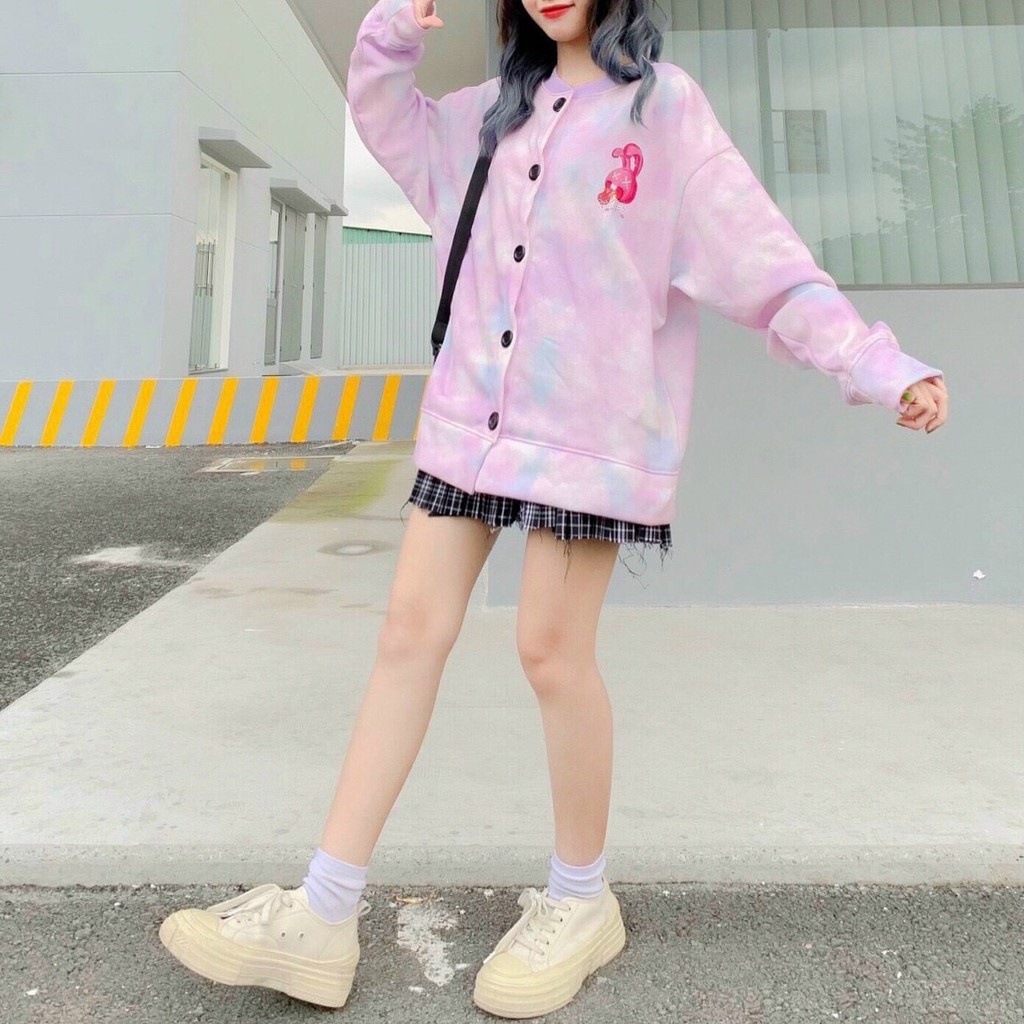 Áo Khoác Cardigan In Thỏ Hồng Siêu Cute