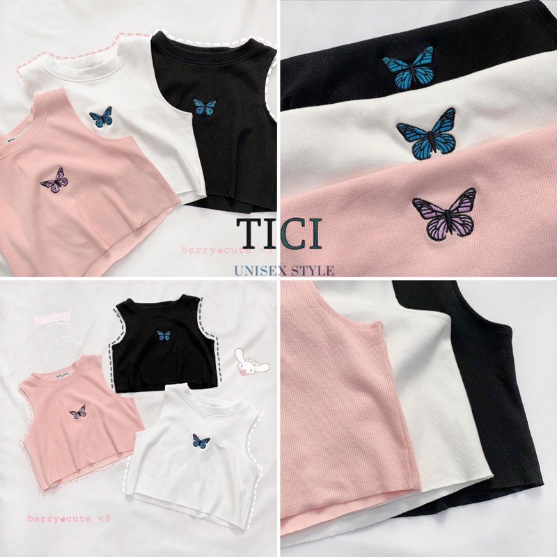 Áo Croptop Butterfly 🦋Màu Đen/Trắng/Hồng(Chất vải Thun Gân Xịn Xò)❤Croptop sát nách [FREESHIP]