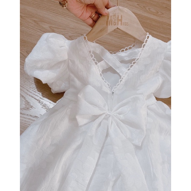 Váy Gấm Trắng Công Chúa Tay Bèo Xinh Xắn Cho Bé Gái NIAKI - TT10