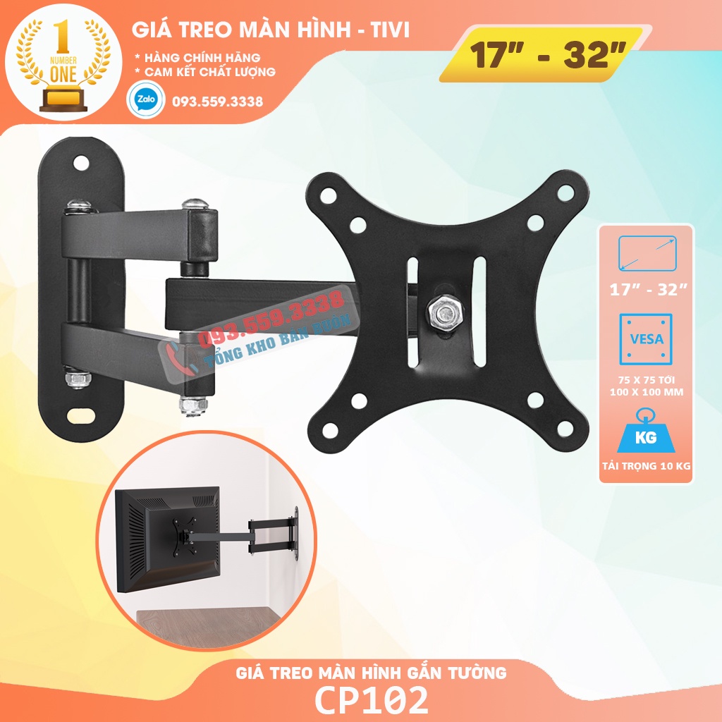 Giá Treo Màn Hình 17 - 27Inch (Up to 32 Inch) Model CP102 - Giá Treo Tivi Xoay 180 Độ Trái/Phải - Lắp Đặt Treo Tường