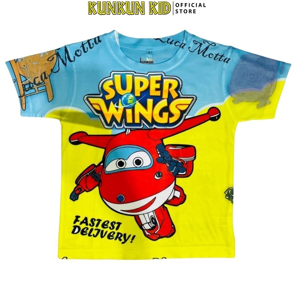 Quần áo bé trai thun lạnh Kunkun Kid TP066 in 3D hình Supper Wing cho trẻ em size đại từ 10-60kg
