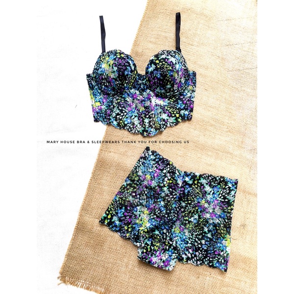 Bộ Bra Gọng Nâng Ngực Hoa Xanh Nhí Mary House Bra & Sleepwears