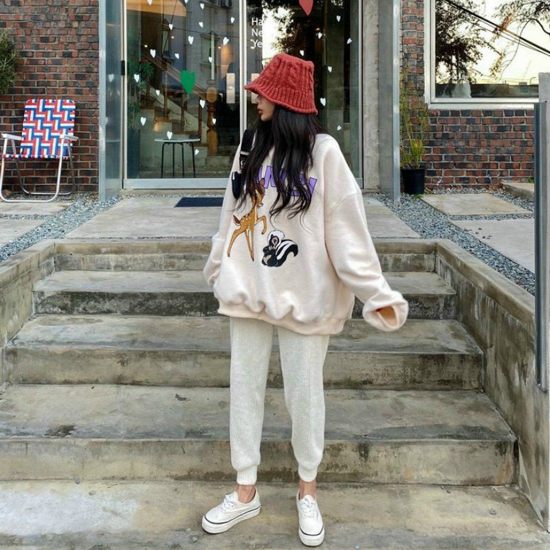 Áo sweater unisex form rộng Couple In hình Chú Huơu nam nữ phong cách