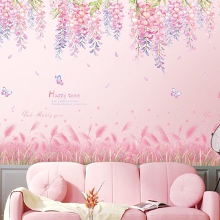 Decal dán tường tán hoa và chân cỏ lau hồng