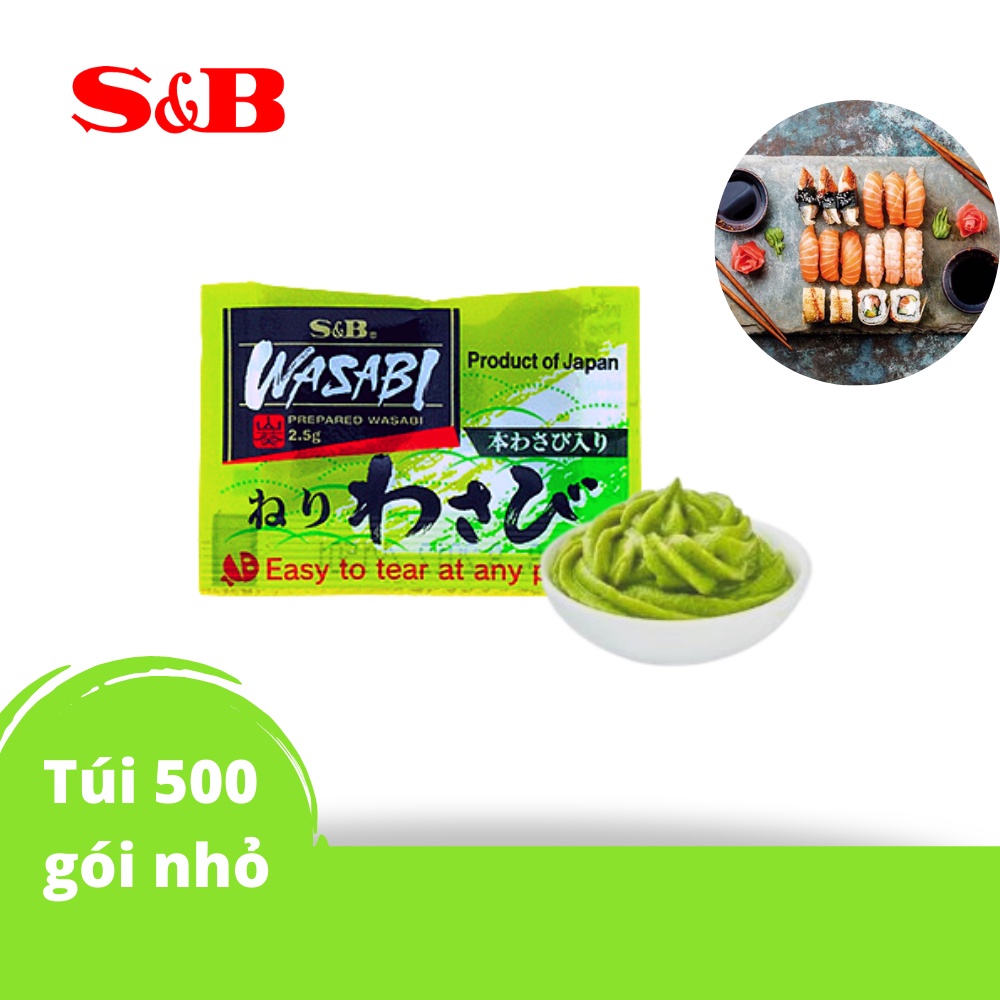 Mù Tạt Wasabi S&amp;B sachet - S&amp;B Prepared Wasabi Sachet Hương Cay Nồng Dạng Túi 1.25kg (Túi/500gói)