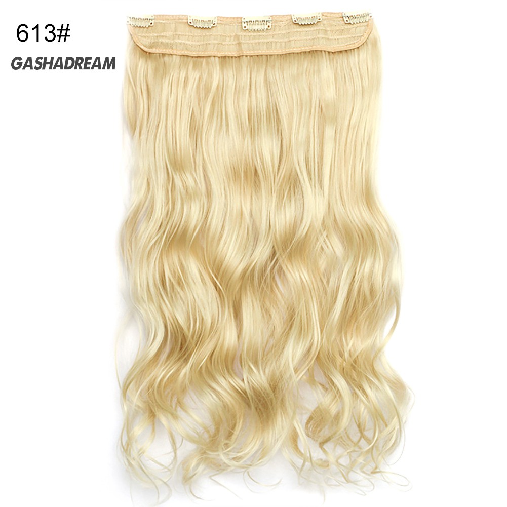 ♉Gd 24 inch Synthetic Fiber Women Five Card Curly Fake Wig Hair Extension Hairpiece