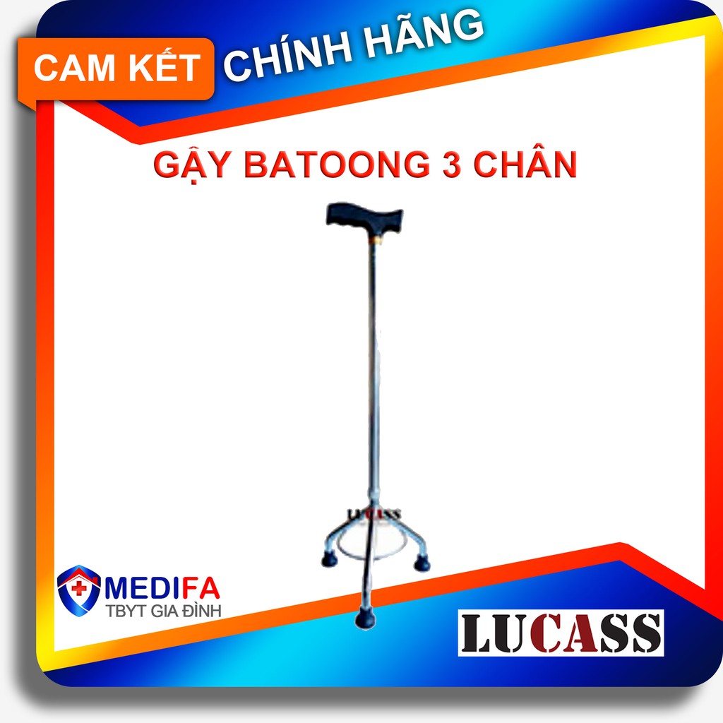 Gậy batoong Lucass B-926 cao cấp 3 chân không gỉ dành cho người già, người tập đi