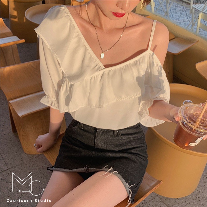 Áo trễ vai kiểu sơ mi ngắn tay thiết kế nhẹ nhàng, thanh lịch cho các nàng mùa hè 2023