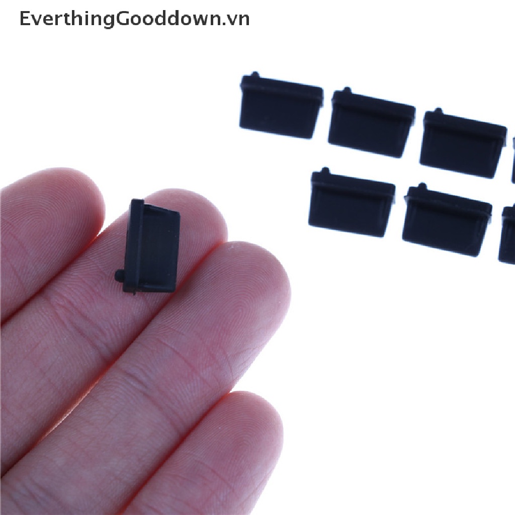 Everthinggooddown Set 10 Nút Cao Su Đen Bịt Ổ Cắm USB Chống Bụi