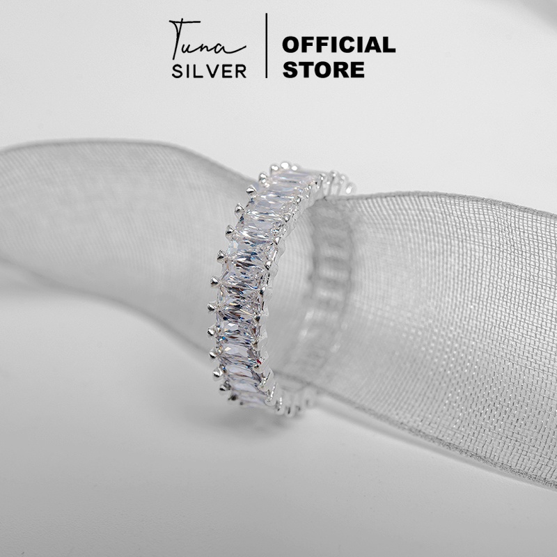 Nhẫn Bạc gắn full đá, Nhẫn bạc nữ xinh 𝑪𝒂𝒎 𝒌𝒆̂́𝒕 𝒄𝒉𝒖𝒂̂̉𝒏 𝑩𝒂̣𝒄 TUNA SILVER Trang sức Bạc