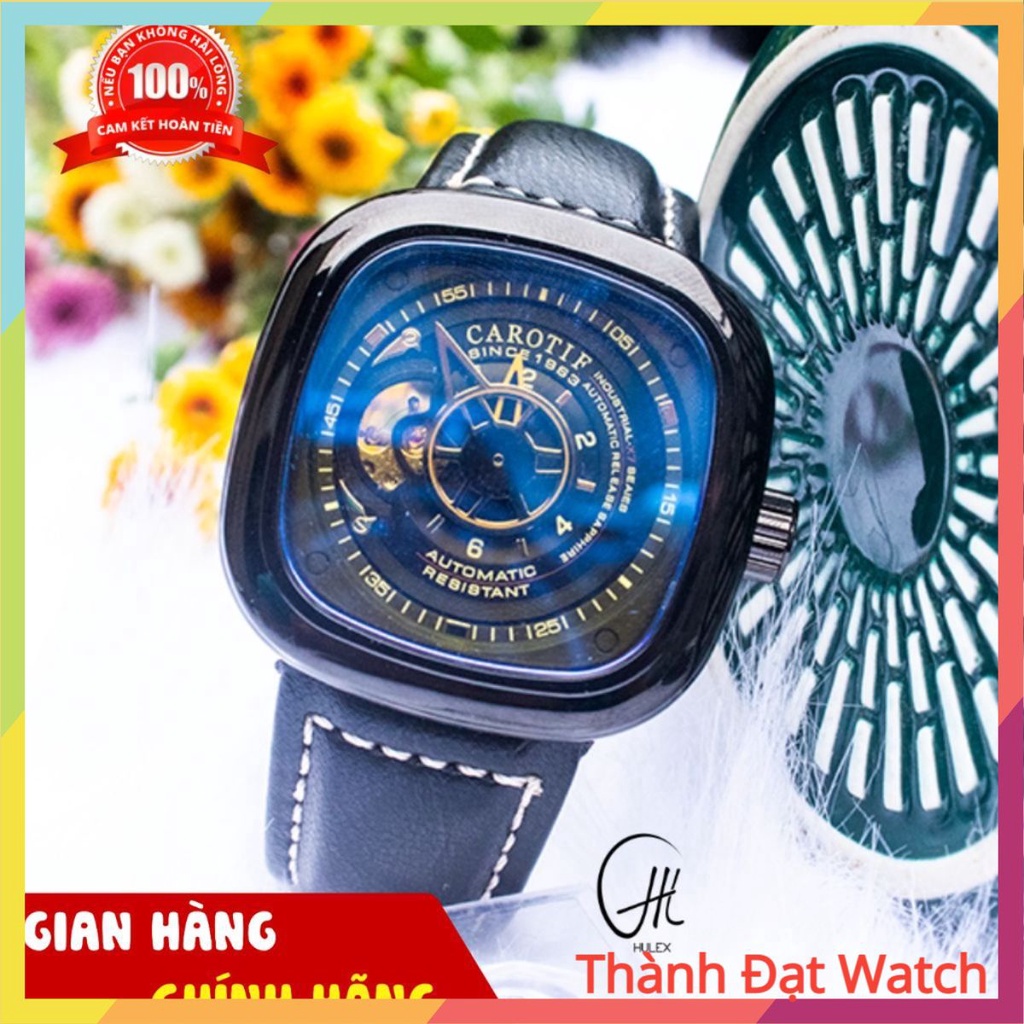 Đồng hồ Nam tự động CAROTIF F1003 dây da chạy 2 kim-Tặng Hộp, vòng tay phong thủy- THÀNH ĐẠT WATCH
