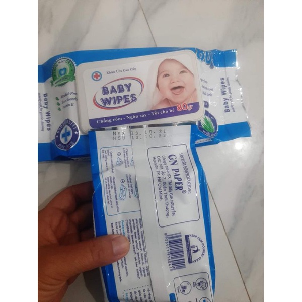 Combo 5 gói Khăn ướt BABY WIPES - không mùi  80g/gói.