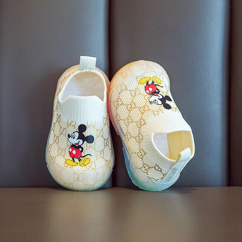 Giày Bún cổ ngắn đế mềm hình chuột Mickey cho bé tập đi 0 1 2 tuổi