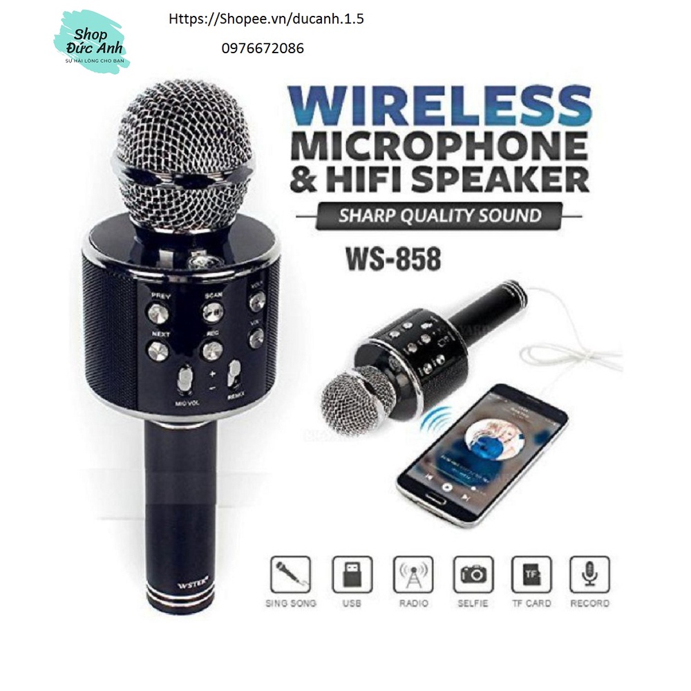 Mic Hát Karaoke Kèm Loa Bluetooth WS-858 Đa Năng (Giao Màu Ngẫu Nhiên )