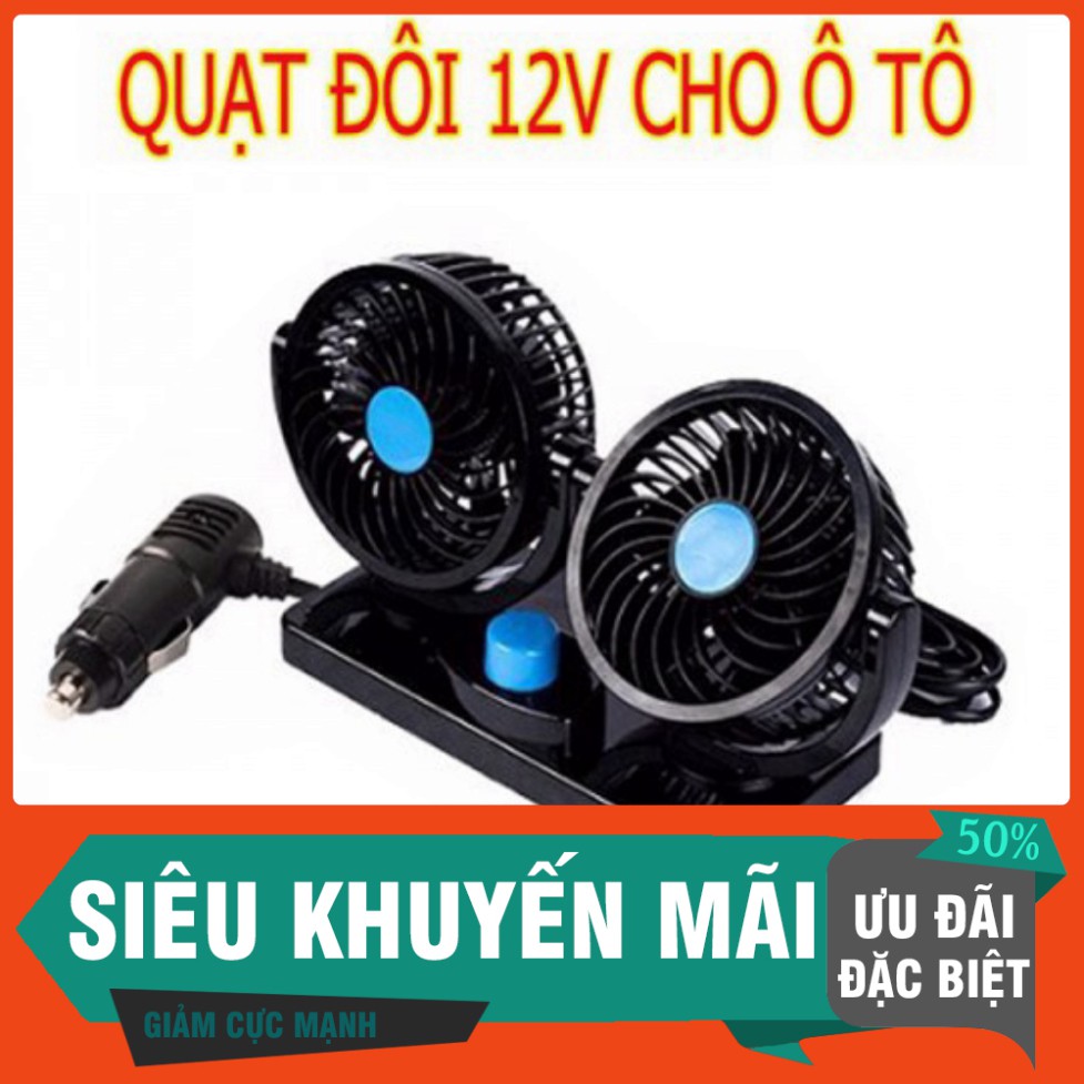 [FREE SHIP] Quạt Đôi Mini Thông Minh 12V Thông Gió Cho Xe Hơi Xe Tải Xoay 360 Độ