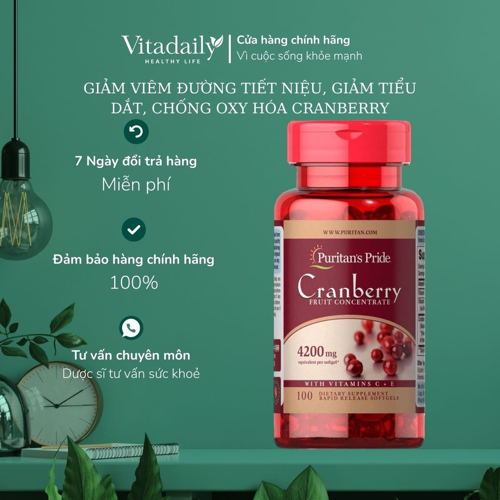 Viên uống giảm viêm đường tiết niệu, giảm tiểu dắt, chống oxy hóa Cranberry Puritan's Pride