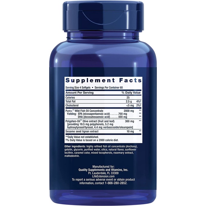Viên dầu cá Super Omega 3 Bổ sung hỗ trợ sức khỏe tim mạch & não bộ giúp tăng cường trí não Life extension 240 viên
