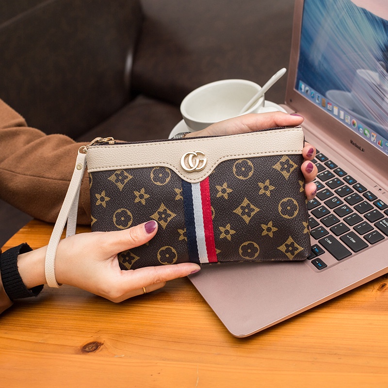 Ví Cầm Tay Dáng Dài Sọc Kẻ, Da Mềm Cao Cấp Nhiều Màu