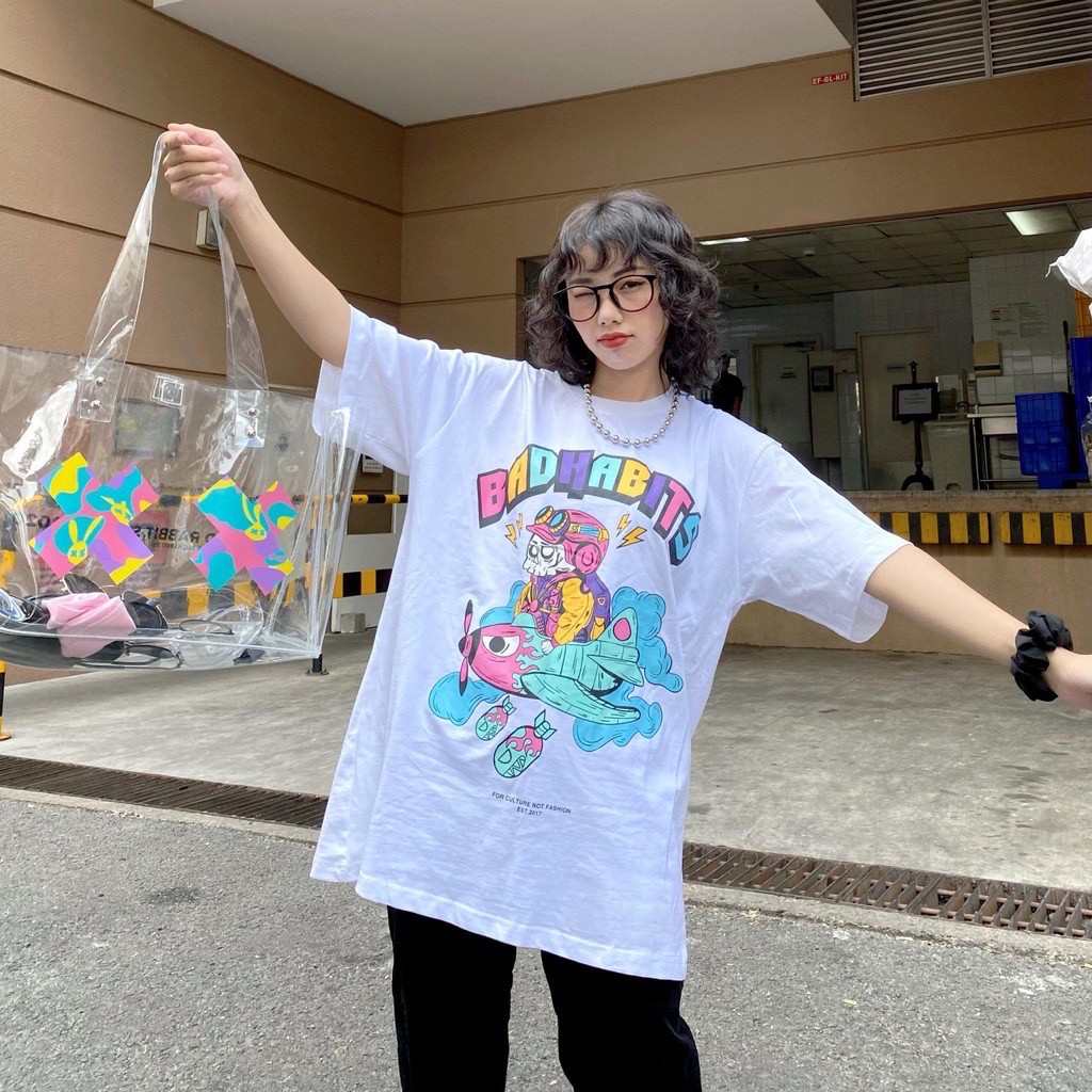 Áo thun BAD HABBIT SKULLPLAN tay lỡ nam nữ mặc form cực đẹp