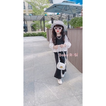 Sét áo tay phồng kèm quần ống loe thun gân cho bé gái