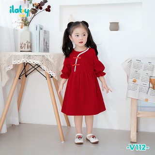 [25.6 GIẢM 40K ĐƠN 299K] Váy cho bé gái ILABY nhung sườn xám đỏ [V112]