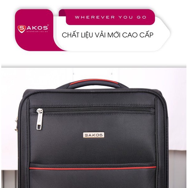Vali Kéo Vải Du Lịch SAKOS  ELITE 6 - Size M (26inch)/ Ký Gửi (Trung) - Khóa TSA - Chống Thấm, Trượt Nước