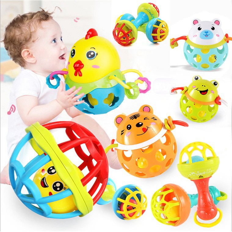 Đồ Chơi Lục Lạc Xúc Xắc Bóng Cao Su Mềm Baby Rattle Ball Dùng Tập Thể Dục Cho Bé Từ 0-3 Tuổi