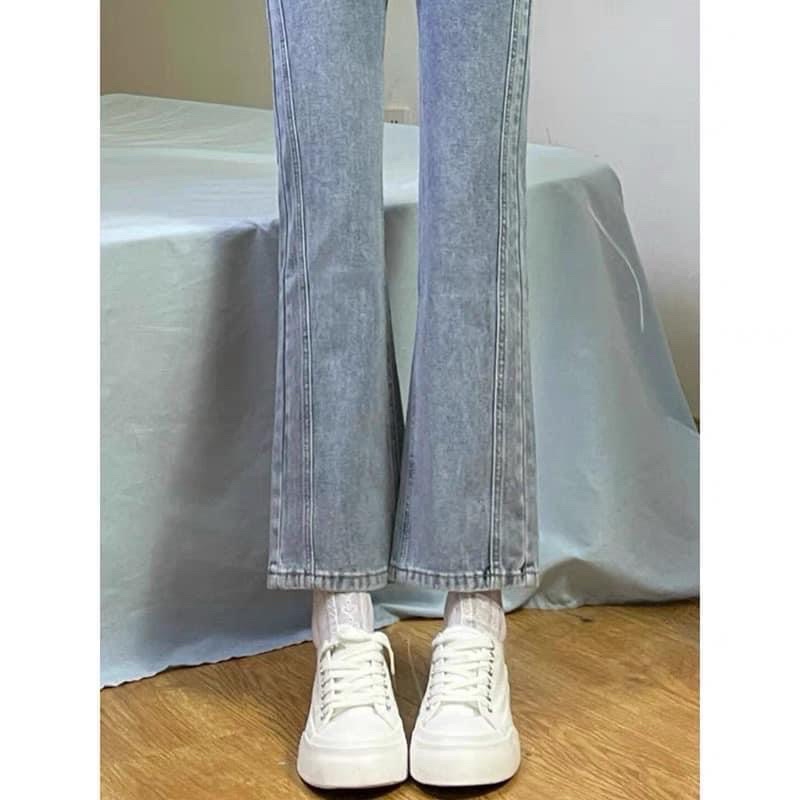 Quần jean nữ màu xanh  ống côn dài cạp lưng cao tôn dáng chất co dãn loại 1 style Hàn Quốc cá tính sành điệu