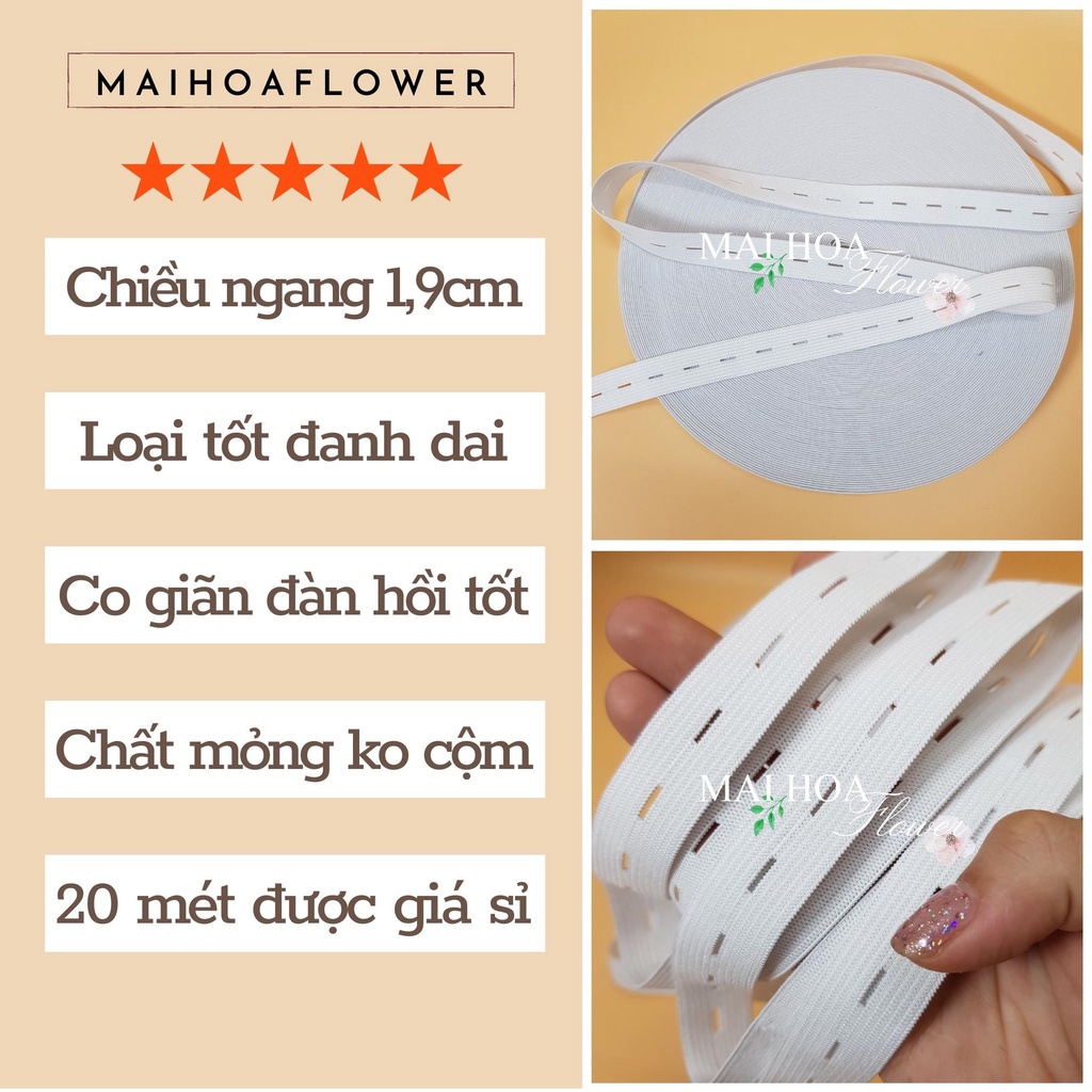 Dây thun quần bầu size 1.9cm chun may quần có sẵn lỗ cài nút tiện lợi Maihoaflower