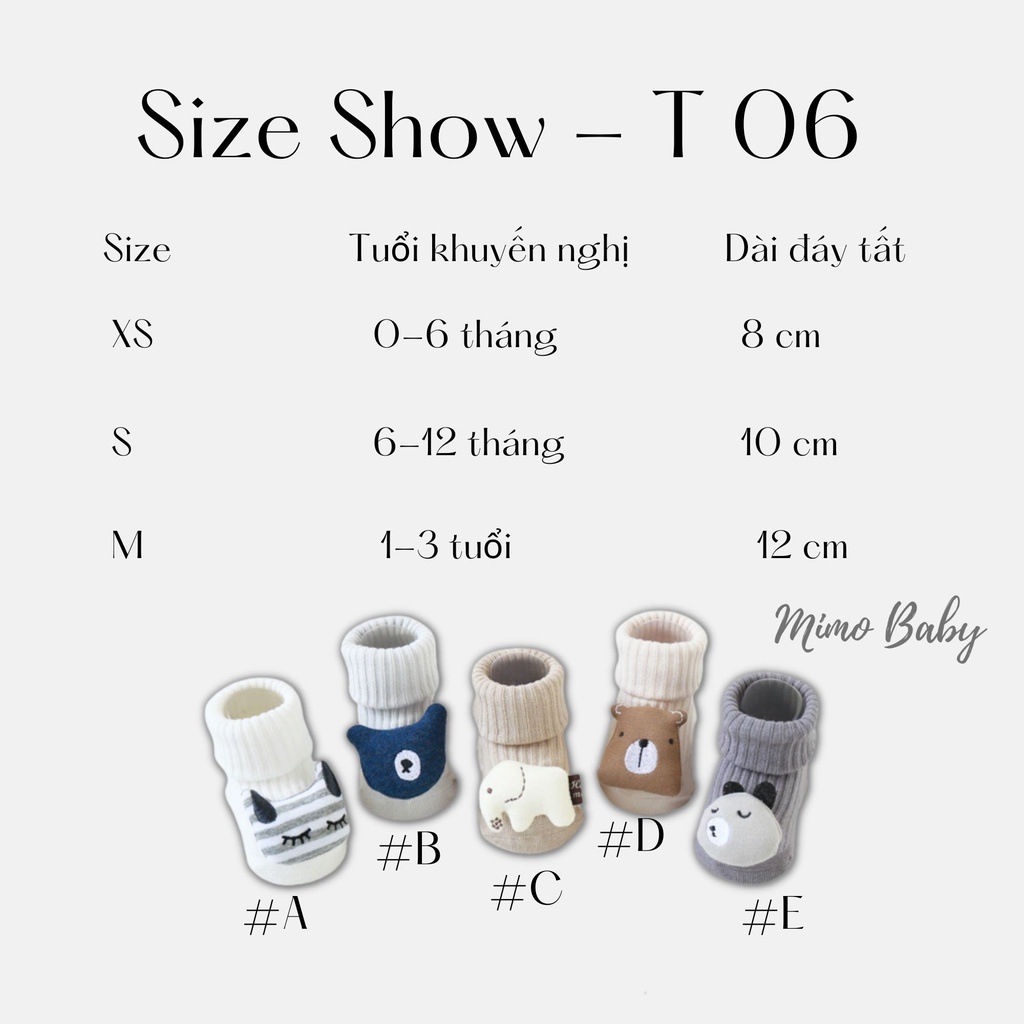 Tất vớ cao cổ cho bé sơ sinh, tất trẻ em hình thú cao cấp có chống trượt Mimo Baby T06