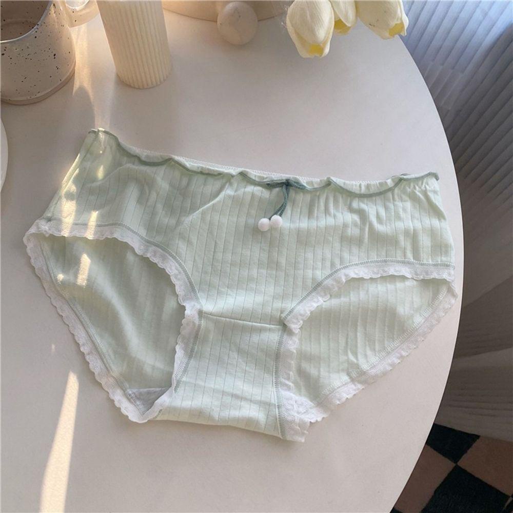 QQMALL Quần Lót Cotton Mềm Mại Đính Nơ Màu Trơn Dễ Thương Cho Nữ