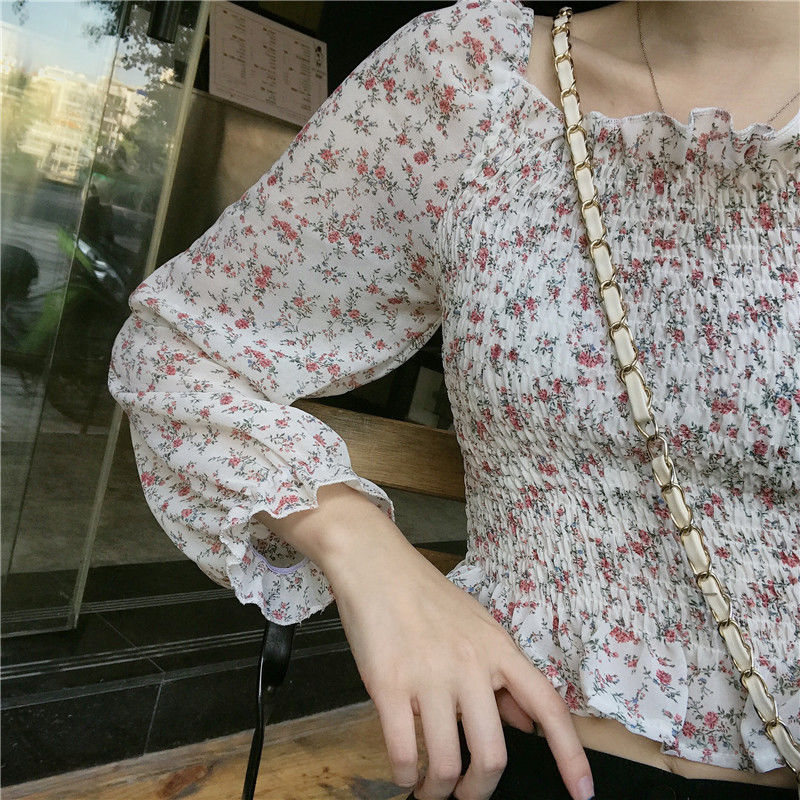 Áo croptop BH vải voan cổ vuông hoạ tiết hoa xinh xắn gợi cảm cho nữ