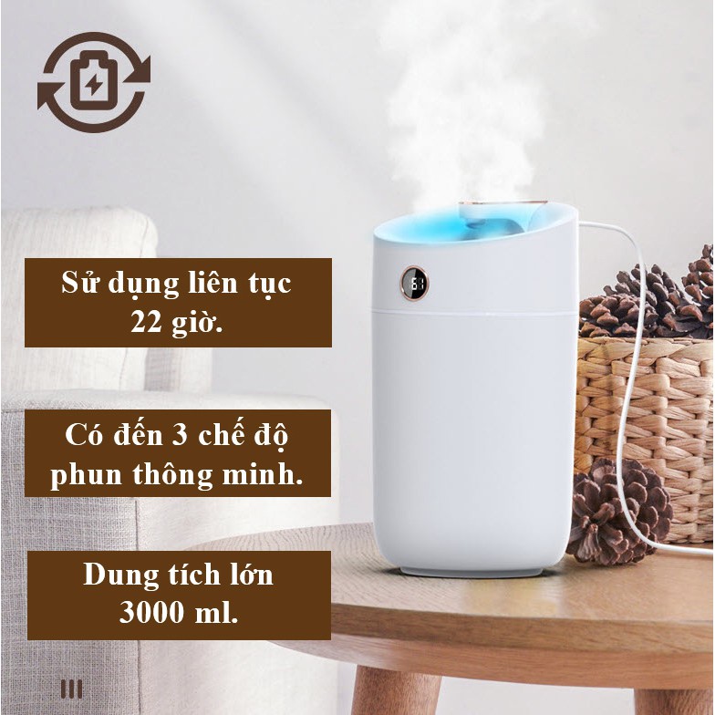 Máy phun sương tạo ẩm BC12 Pro , xông tinh dầu dung tích lớn 3L.