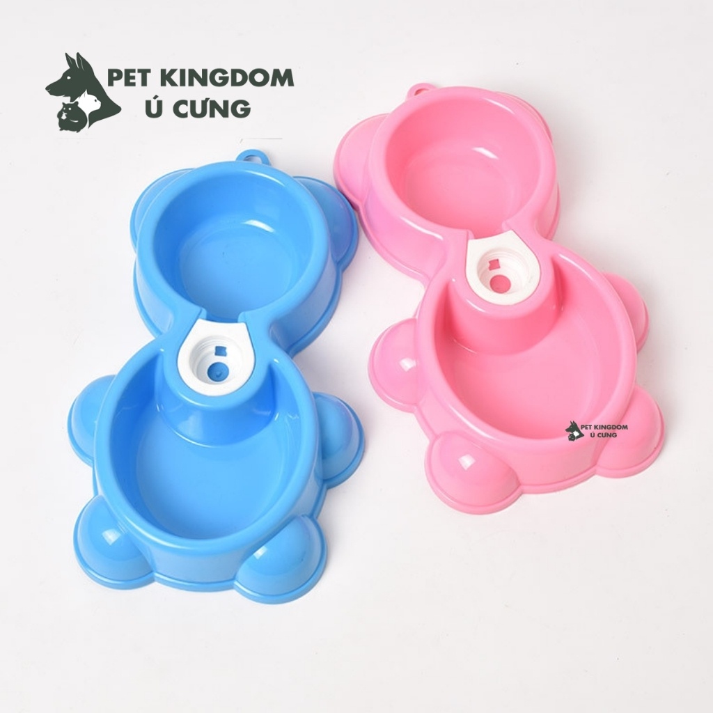 Bát ăn nhựa đôi cho chó mèo có ngăn cấp nước tự động hình gấu