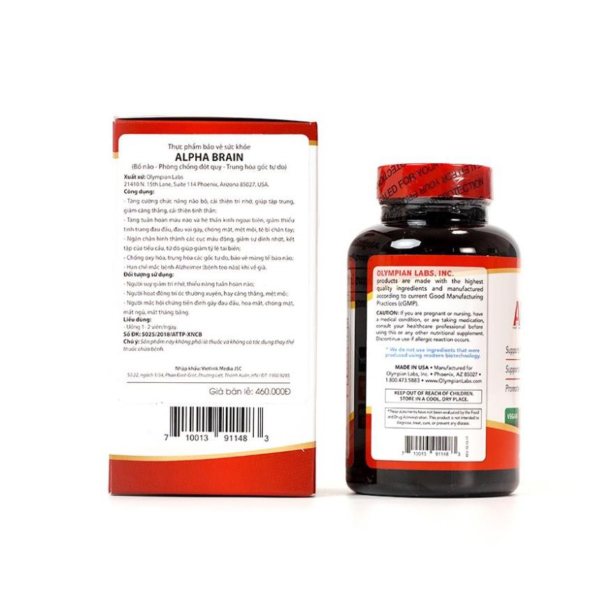Alpha Brain Olympian Labs Giúp Tăng Cường Tuần Hoàn Máu Não, Giảm Căng Thẳng Hộp 60 Viên