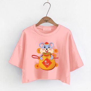 Áo croptop hình chuột túi vàng cho bé gái